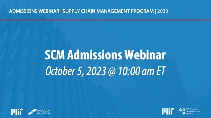 blue background with the text SCM Admissions Webinar