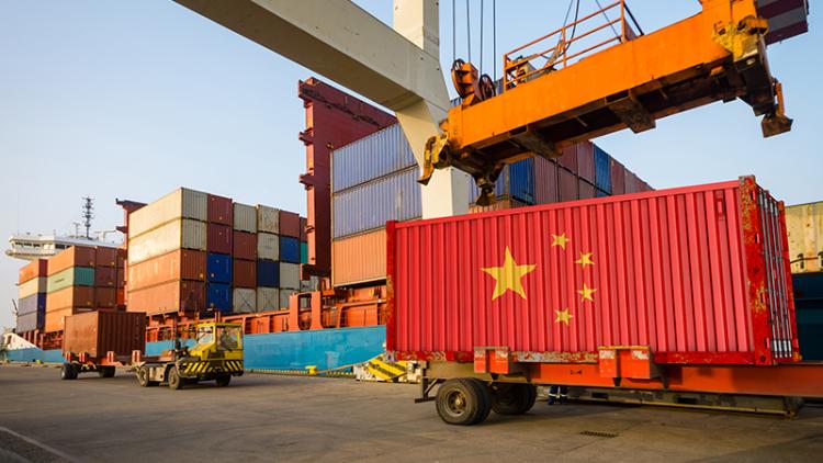 Shipping container with Chinese flag
