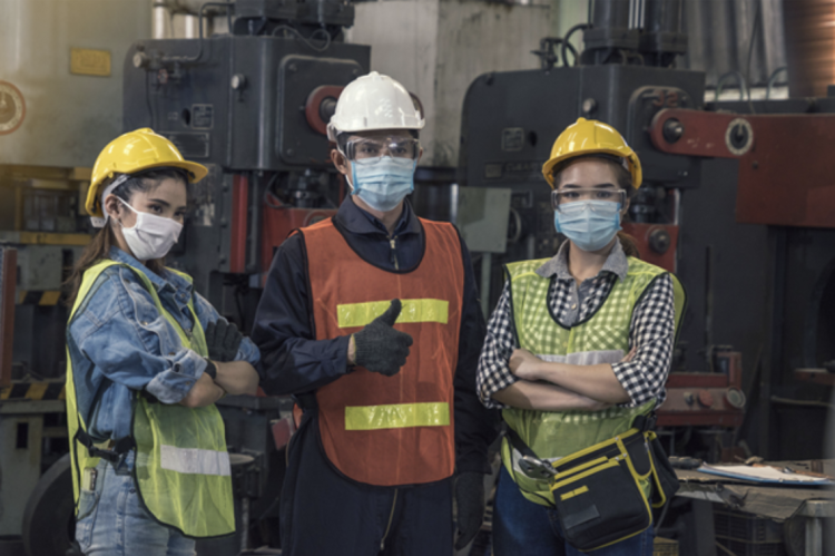 three workers in masks
