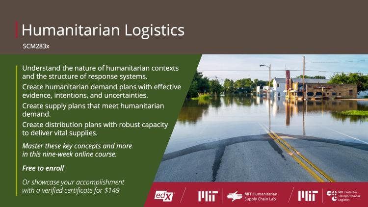 Informational brochure with Humanitarian Logistics course key concepts