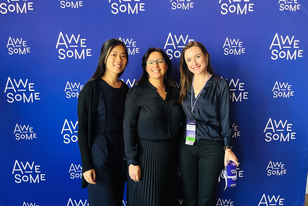 2022-2023 AWE MIT Fellows, Lydia Lim and Adriele Pradi, with MIT SCM Masters Programs Executive Director, Dr. Maria Jesús Saénz