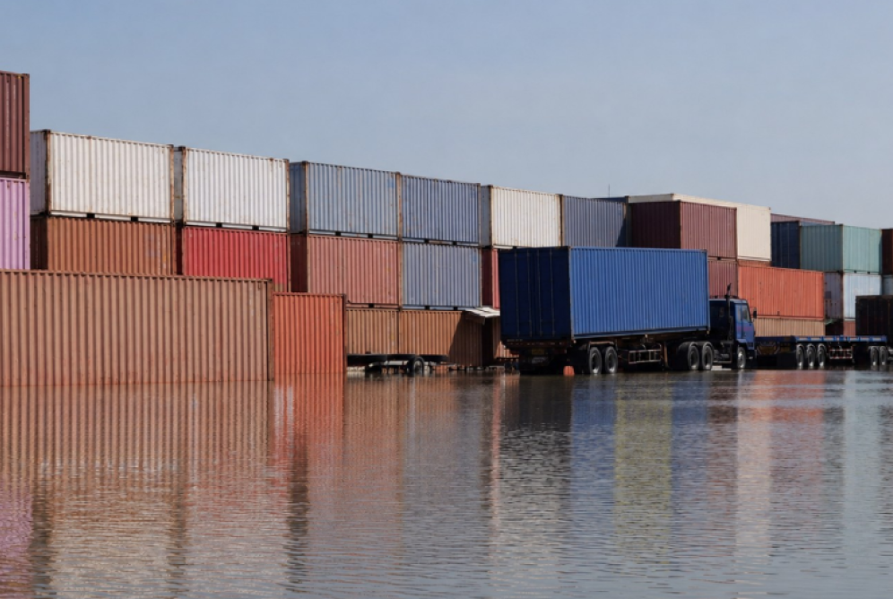 Shipping containers in water