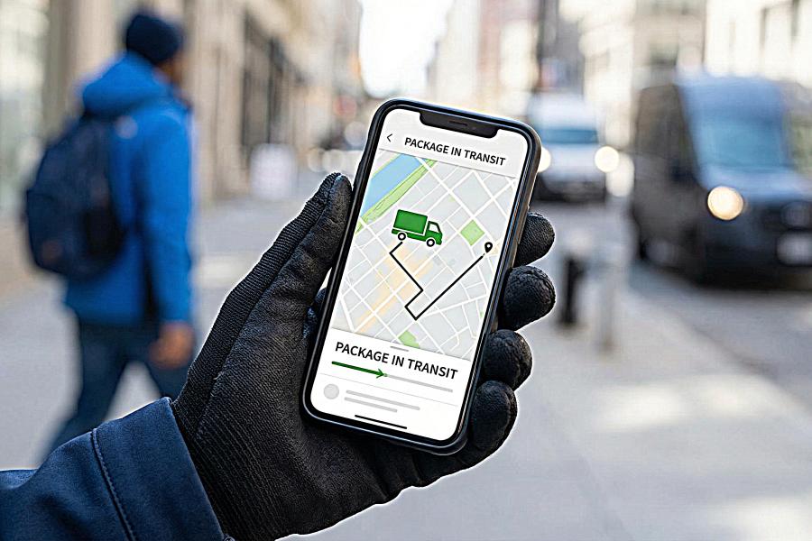 Picture of a person holding a phone with GPS directions displayed