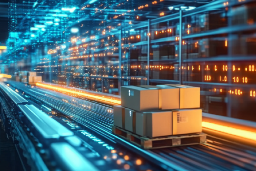 An image of packages along a conveyer belt.