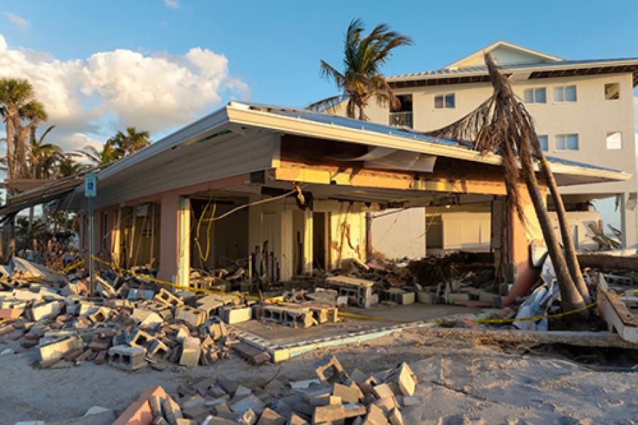 Photo of a Florida coastal home damaged by Hurricane Milton's storm surge.
