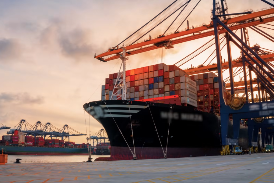 Image of a container ship at a port